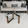 Hanah Home Mesa de Centro Redonda de Madera Maciza y Cristal Templado Nogal